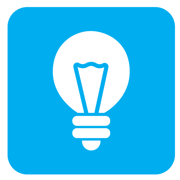 Blue icon of a lightbulb