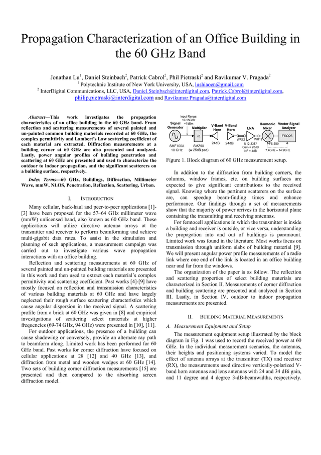 Thumbnail for the Research Paper titled Propagation Characterization of an Office Building in the 60 GHz Band